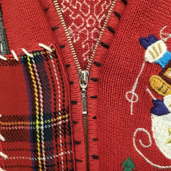 Studio Joy Vintage Red Knit Womens UGLY CHRISTMAS SWEATER full zip Size Large - Picture 3 of 9